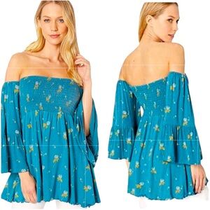 Free People Lana Tunic in Blue Floral NWOT